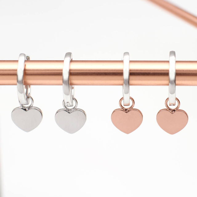 Jewelry Maker Sterling Silver Pretty Hoop Heart Charm Earrings for Girls