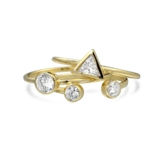 3 Set Geometric Pyramid Circle Bezel CZ 14K Gold Plated Sterling Silver Midi Knuckle Stackable Ring 1MM Band for Teen