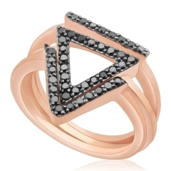 Silver Jewelry Factory Black CZ Fancy Shaped 3 Pieces Snuggle Fit Knuckle Ring Set