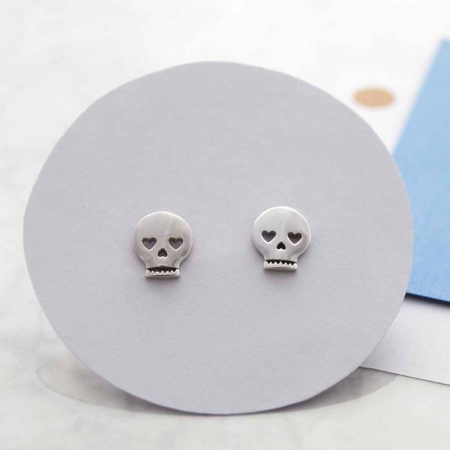 Christmas Jewelry Sterling Silver Mini Skull Stud Earrings HK