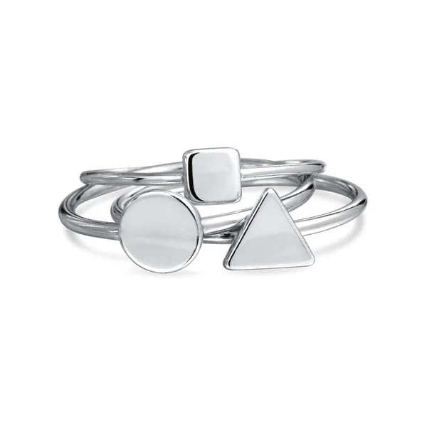 3 Set Minimalist Geometric Pyramid Circle 925 Sterling Silver Midi Knuckle Stackable Ring 1MM Band For Women For Teen