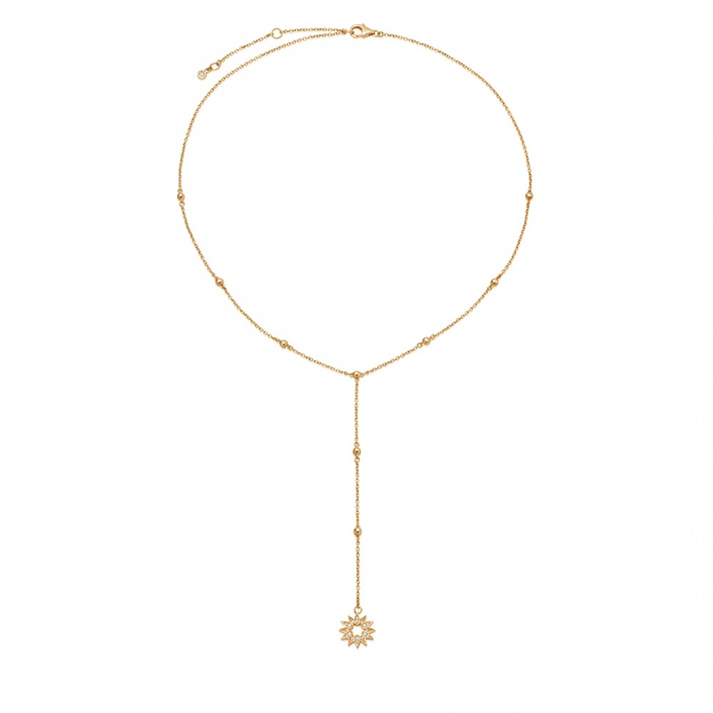 Silver Jewelry Vendor 14K Gold Lariat Beaded Chain Sun Charm Necklace