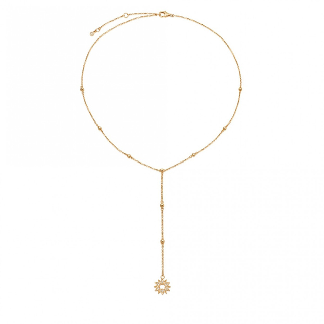 Silver Jewelry Vendor 14K Gold Lariat Beaded Chain Sun Charm Necklace