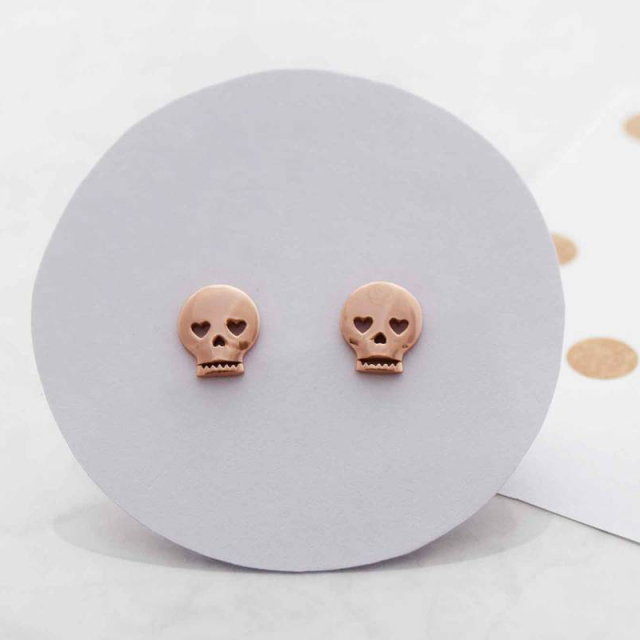 Christmas Jewelry Sterling Silver Mini Skull Stud Earrings HK