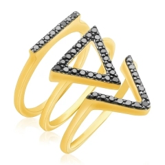 Silver Jewelry Factory Black CZ Fancy Shaped 3 Pieces Snuggle Fit Knuckle Ring Set