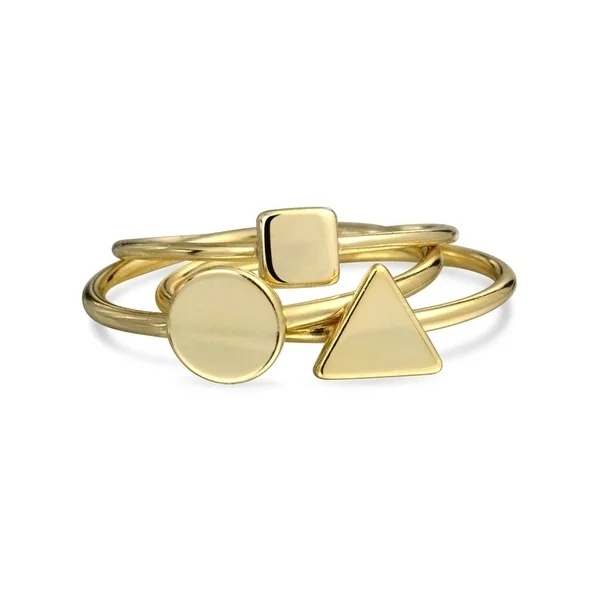 3 Set Minimalist Geometric Pyramid Circle 925 Sterling Silver Midi Knuckle Stackable Ring 1MM Band For Women For Teen