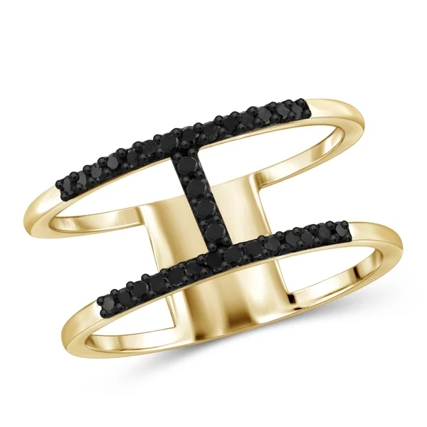 Two Color Plated Ruby and Black CZ Double Finger Open Ring in Silver