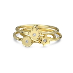 3 Set Minimalist CZ 14K Gold Plated Sterling Silver Midi Knuckle Stackable Disc Star Hamsa Hand Ring