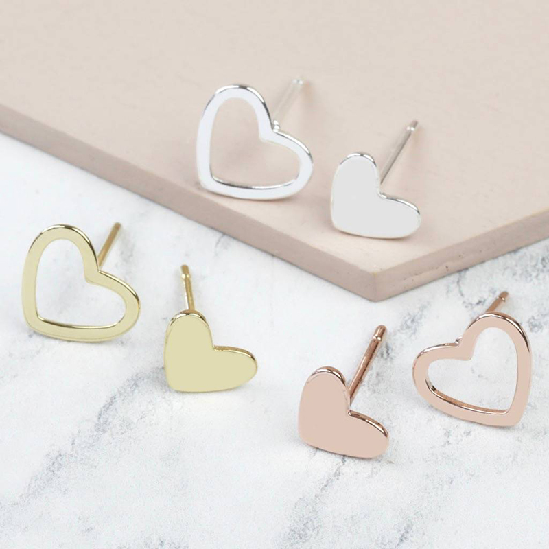 China Supplier Pretty Design Sterling Silver Heart Stud Earrings