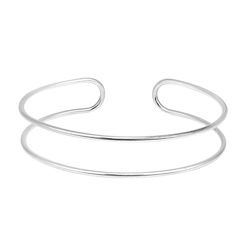 Handmade Stylish Double Open Lines Sterling Silver Cuff Bracelet Thailand