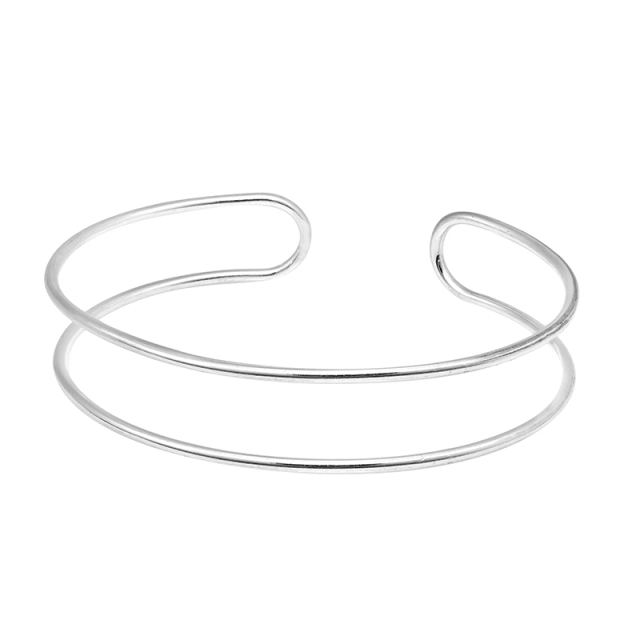 Handmade Stylish Double Open Lines Sterling Silver Cuff Bracelet Thailand
