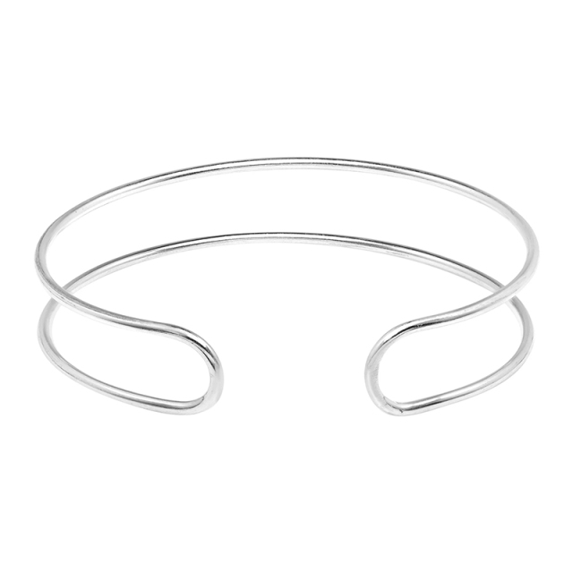 Handmade Stylish Double Open Lines Sterling Silver Cuff Bracelet Thailand