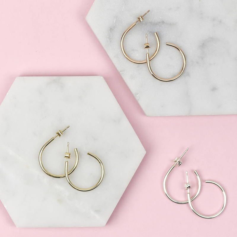Handmade Sterling Silver Thin Wire Silver, Yellow Gold and Rose Hoop Earrings
