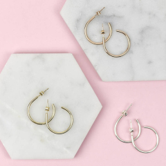 Handmade Sterling Silver Thin Wire Silver, Yellow Gold and Rose Hoop Earrings