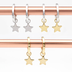 Jewelry Products Sterling Silver Star Charm Hoop Earrings for Girl