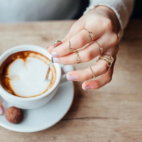 3 Set Geometric V Chevron Zig Zag Ball Beaded 14K Gold Plated 925 Sterling Silver Midi Knuckle Stackable Ring