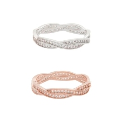 Top Sellers Design Silver or Rose Overlay 2 Row CZ Eternity Band Stackable Ring