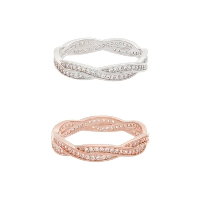 Top Sellers Design Silver or Rose Overlay 2 Row CZ Eternity Band Stackable Ring