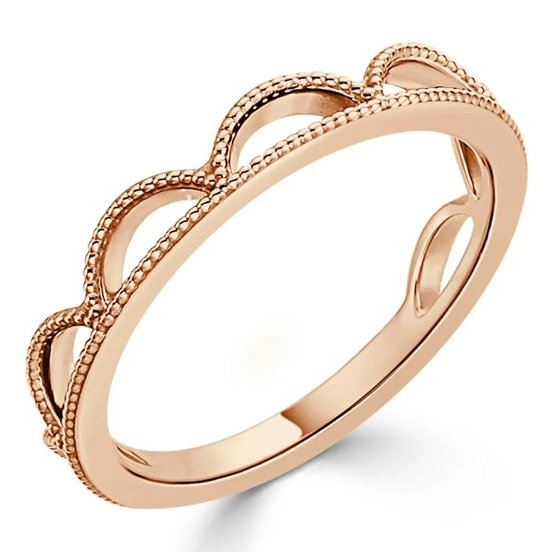Women's 14K Gold Vintage Inspired Milgrain Tiara Crown Stackable Ring