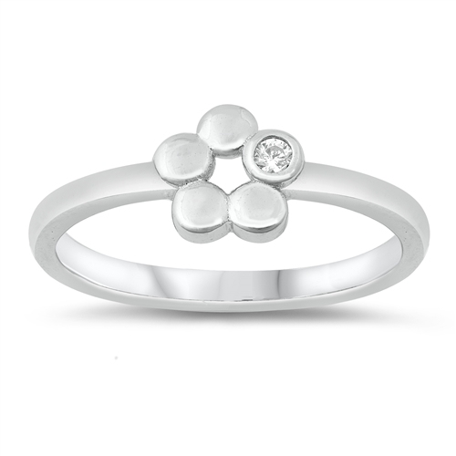 Top Sale America Design Sterling Silver Single CZ Flower Ring