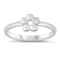 Top Sale America Design Sterling Silver Single CZ Flower Ring