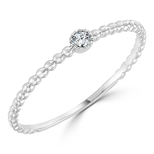 Sterling Silver Beaded Diamond Accent Stackable Ring Solitaire Ring Top Gifts