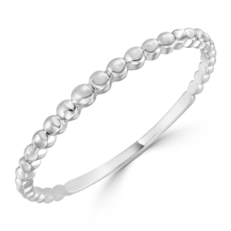 14K Gold Petite Beaded Style Stackable Anniversary Knuckle Ring in Sterling Silver