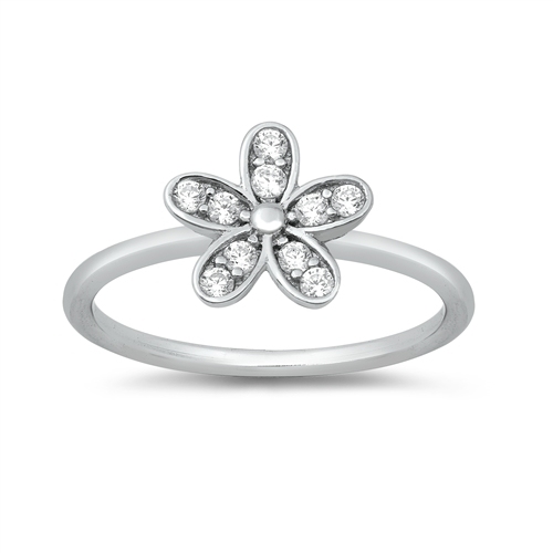 Fine Jewelry Dainty Design Sterling Silver CZ Flower Finger Ring