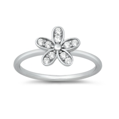 Fine Jewelry Dainty Design Sterling Silver CZ Flower Finger Ring