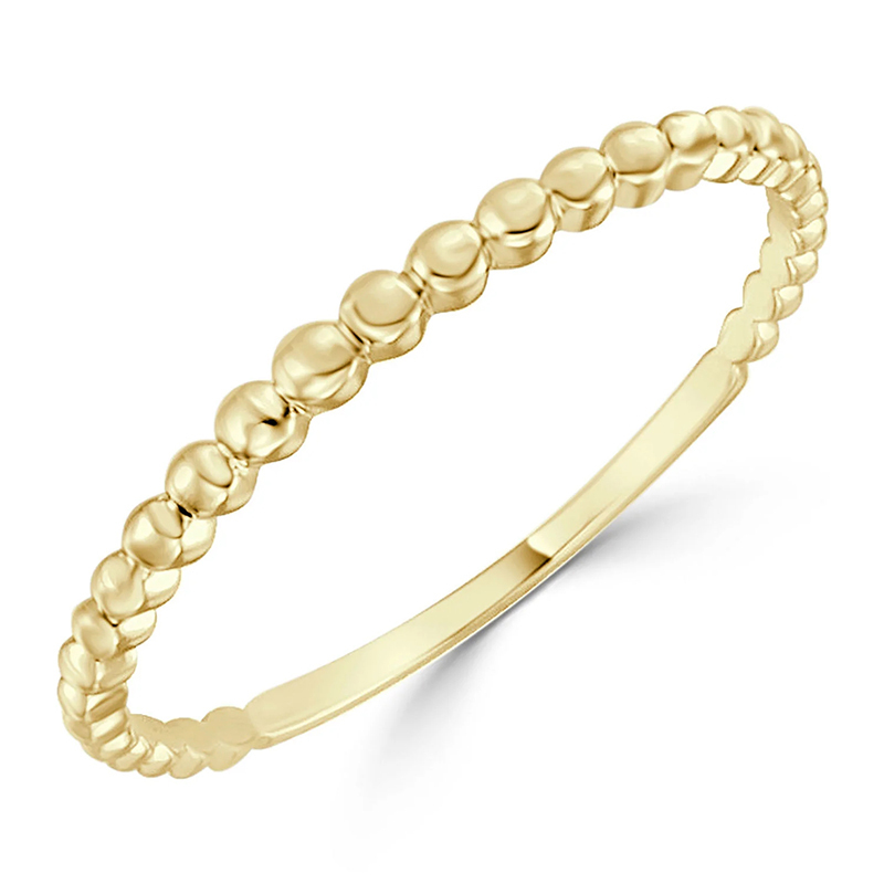 14K Gold Petite Beaded Style Stackable Anniversary Knuckle Ring in Sterling Silver