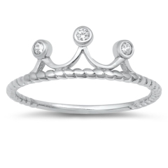 Thin Crown Ring Sterling Silver Clear CZ Tiara Band Ring for Girls