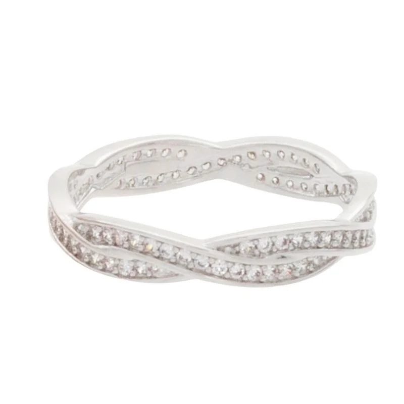 Top Sellers Design Silver or Rose Overlay 2 Row CZ Eternity Band Stackable Ring