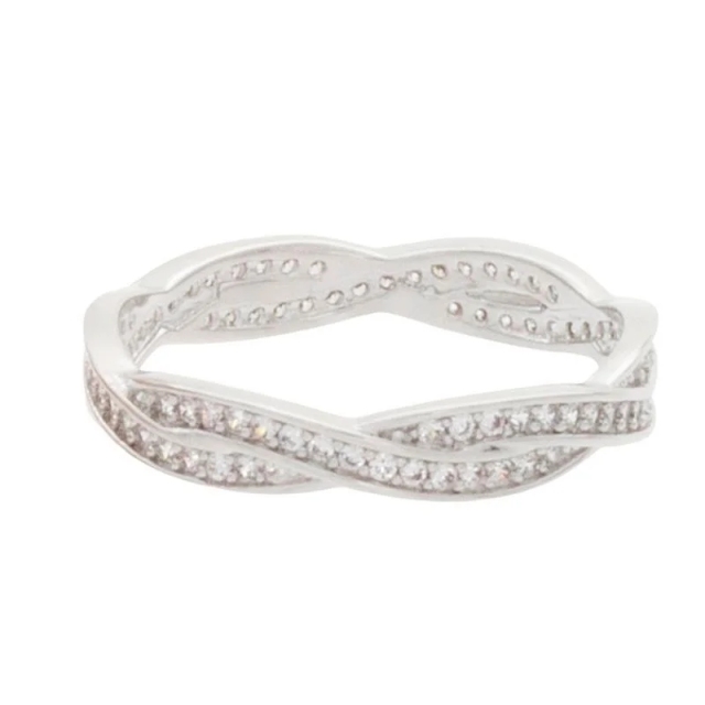 Top Sellers Design Silver or Rose Overlay 2 Row CZ Eternity Band Stackable Ring