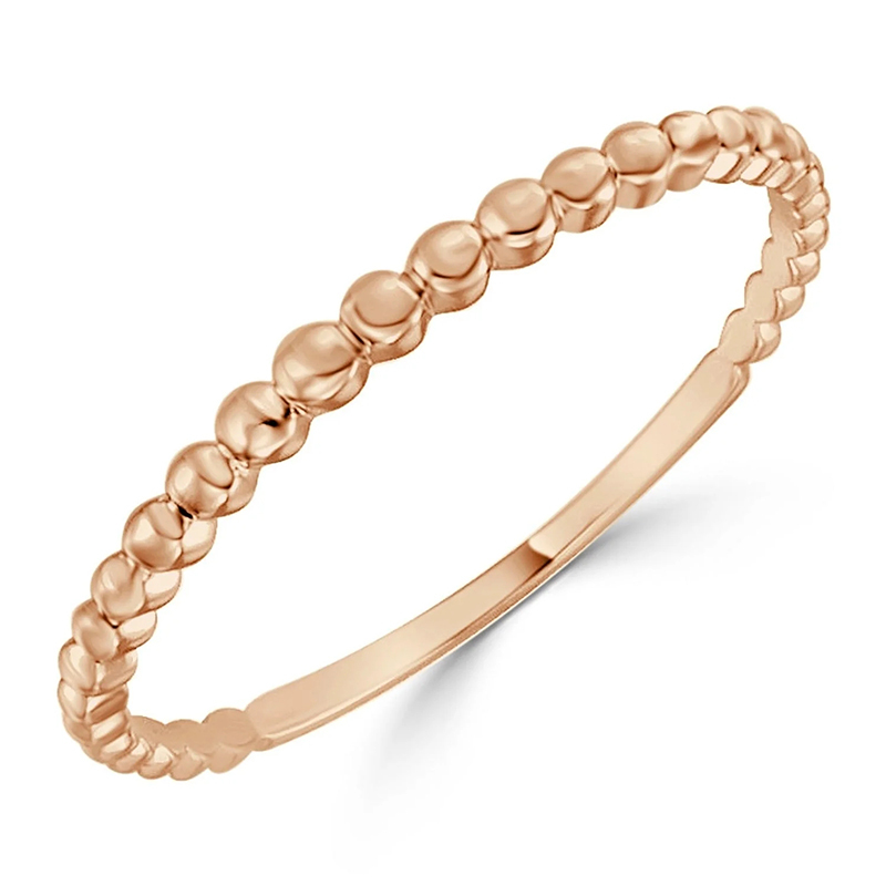 14K Gold Petite Beaded Style Stackable Anniversary Knuckle Ring in Sterling Silver