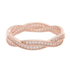 Top Sellers Design Silver or Rose Overlay 2 Row CZ Eternity Band Stackable Ring