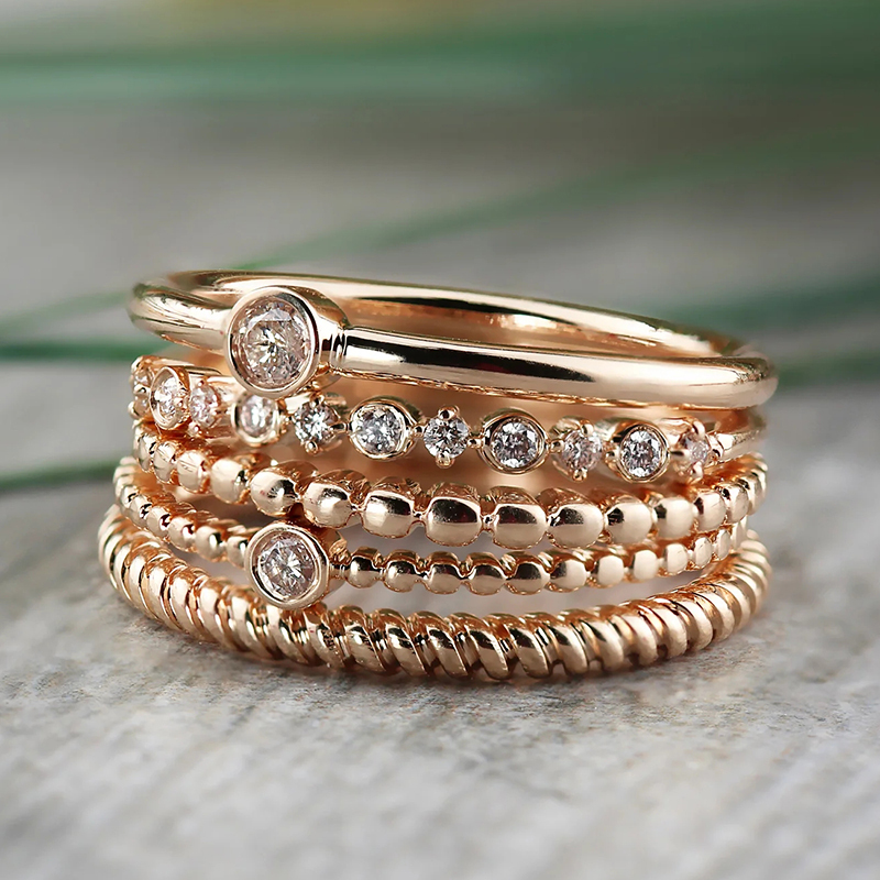 14K Gold Petite Beaded Style Stackable Anniversary Knuckle Ring in Sterling Silver