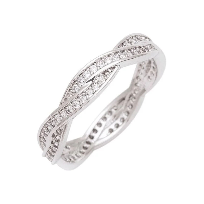 Top Sellers Design Silver or Rose Overlay 2 Row CZ Eternity Band Stackable Ring