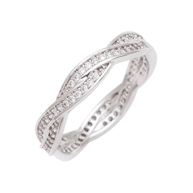 Top Sellers Design Silver or Rose Overlay 2 Row CZ Eternity Band Stackable Ring