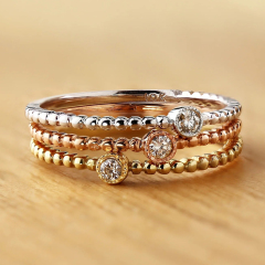 Sterling Silver Beaded Diamond Accent Stackable Ring Solitaire Ring Top Gifts