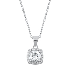 Sterling Silver Bue Sapphire and Emerald Cubic Zirconia Pendant Necklace