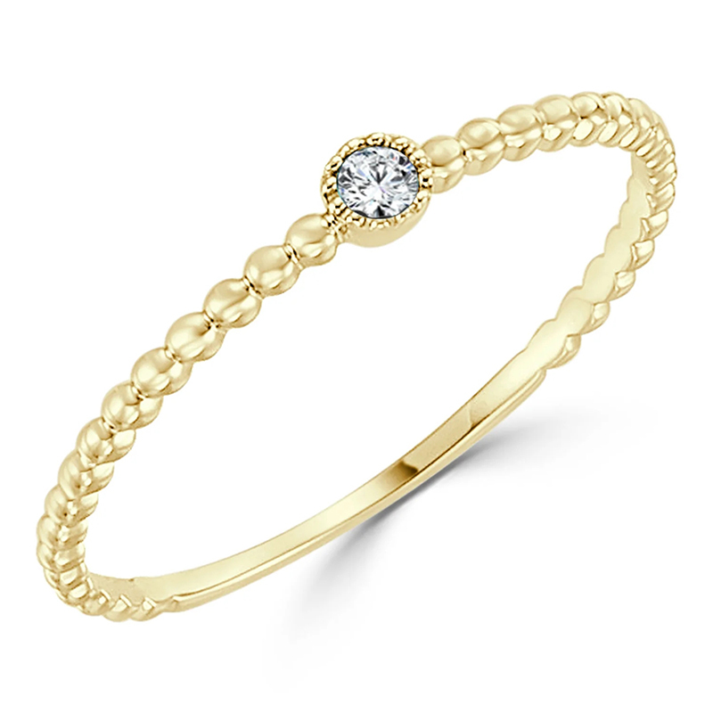 Sterling Silver Beaded Diamond Accent Stackable Ring Solitaire Ring Top Gifts