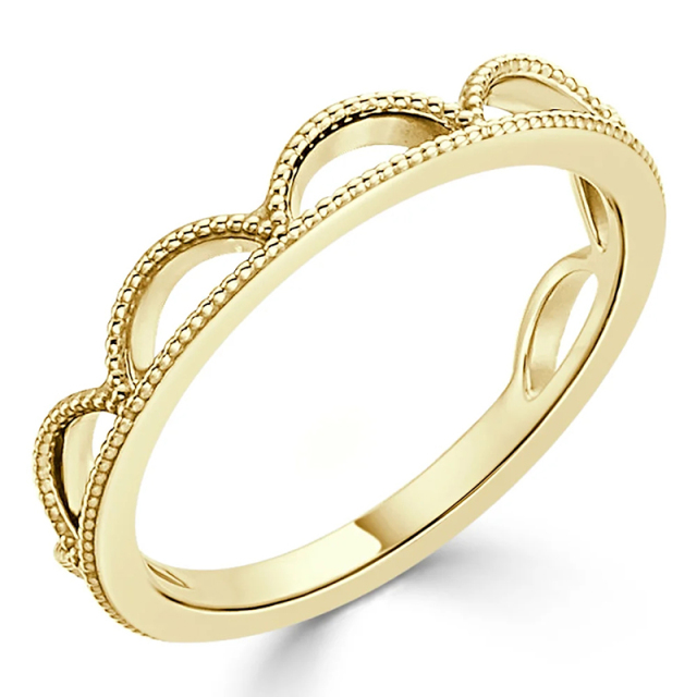 Women's 14K Gold Vintage Inspired Milgrain Tiara Crown Stackable Ring
