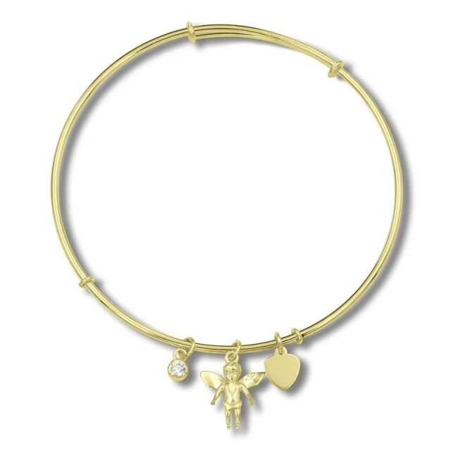 Guardian Angel Charm Adjustable Sterling Silver Bangle Bracelet Fits 7.5" to 8.5" Wrists