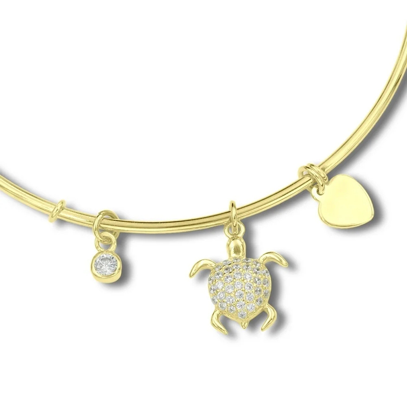 Sealife Beach Time Sterling Silver Bling's Out Turtle Bangle Silver Adjustable Bangle