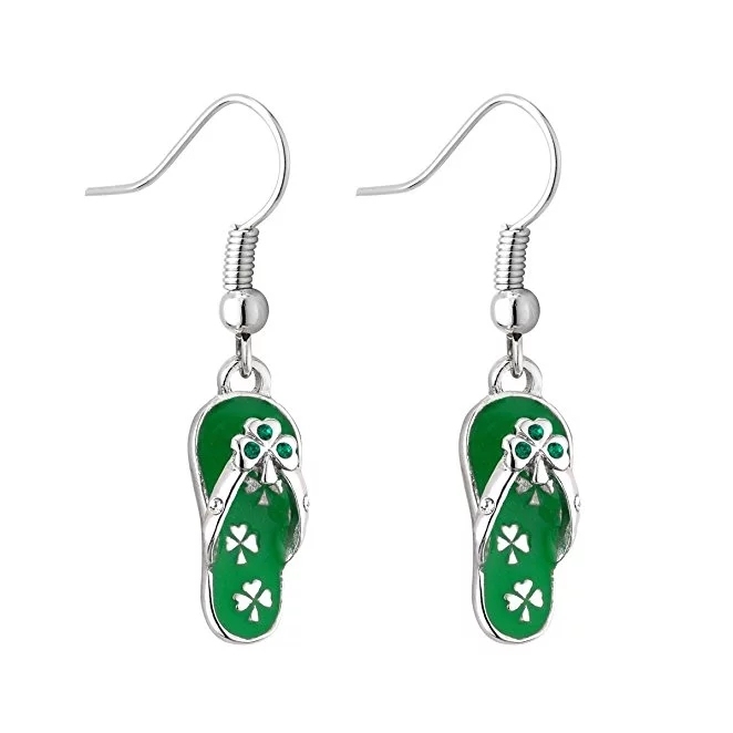 Dainty Sterling Silver Emerald CZ Green Enamel Slipper Hook Earrings