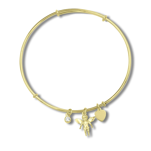 Guardian Angel Charm Adjustable Sterling Silver Bangle Bracelet Fits 7.5" to 8.5" Wrists
