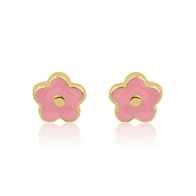 925 Sterling Silver Jewelry Pretty Design Pink Enamel Flower Stud Earrings for Kids