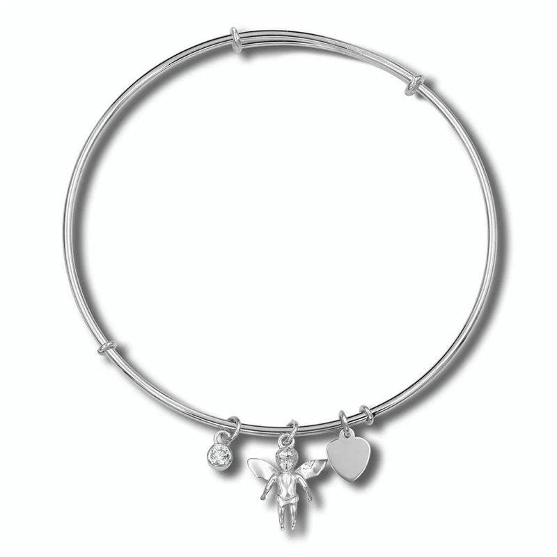 Guardian Angel Charm Adjustable Sterling Silver Bangle Bracelet Fits 7.5" to 8.5" Wrists