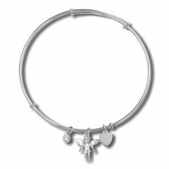 Guardian Angel Charm Adjustable Sterling Silver Bangle Bracelet Fits 7.5" to 8.5" Wrists