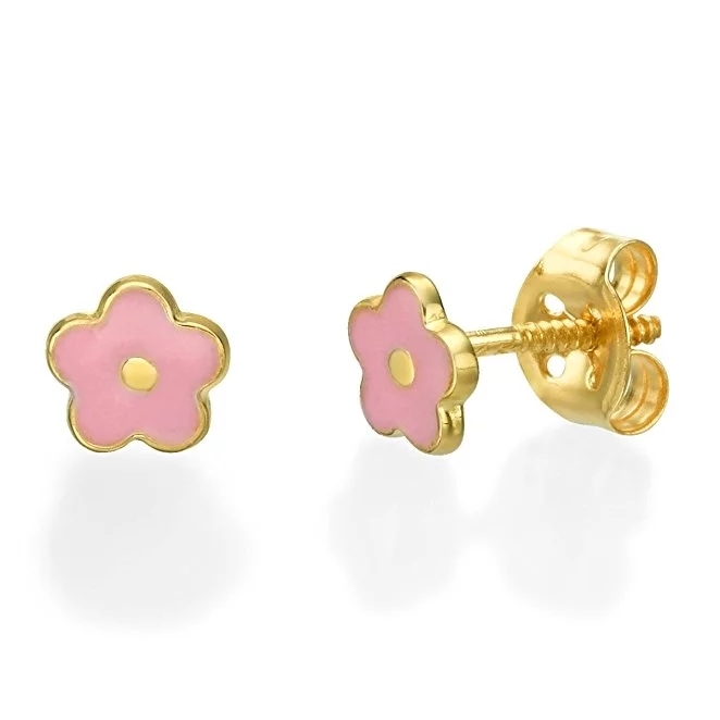 925 Sterling Silver Jewelry Pretty Design Pink Enamel Flower Stud Earrings for Kids